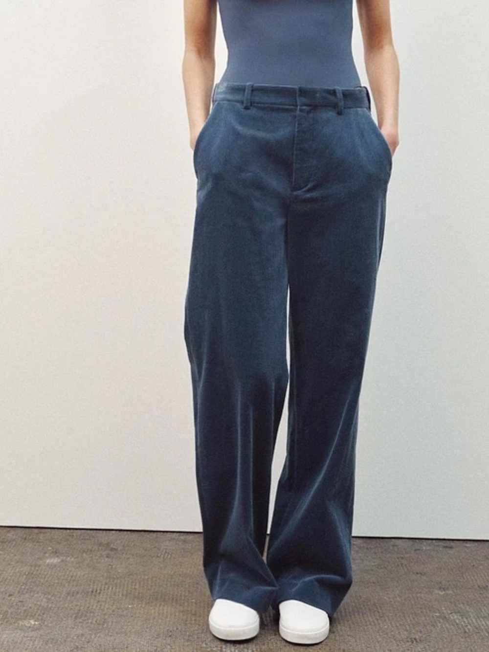 ZARA CORDUROY STRAIGHT LEG TROUSER PANTS ZW COLLECTION Blue S